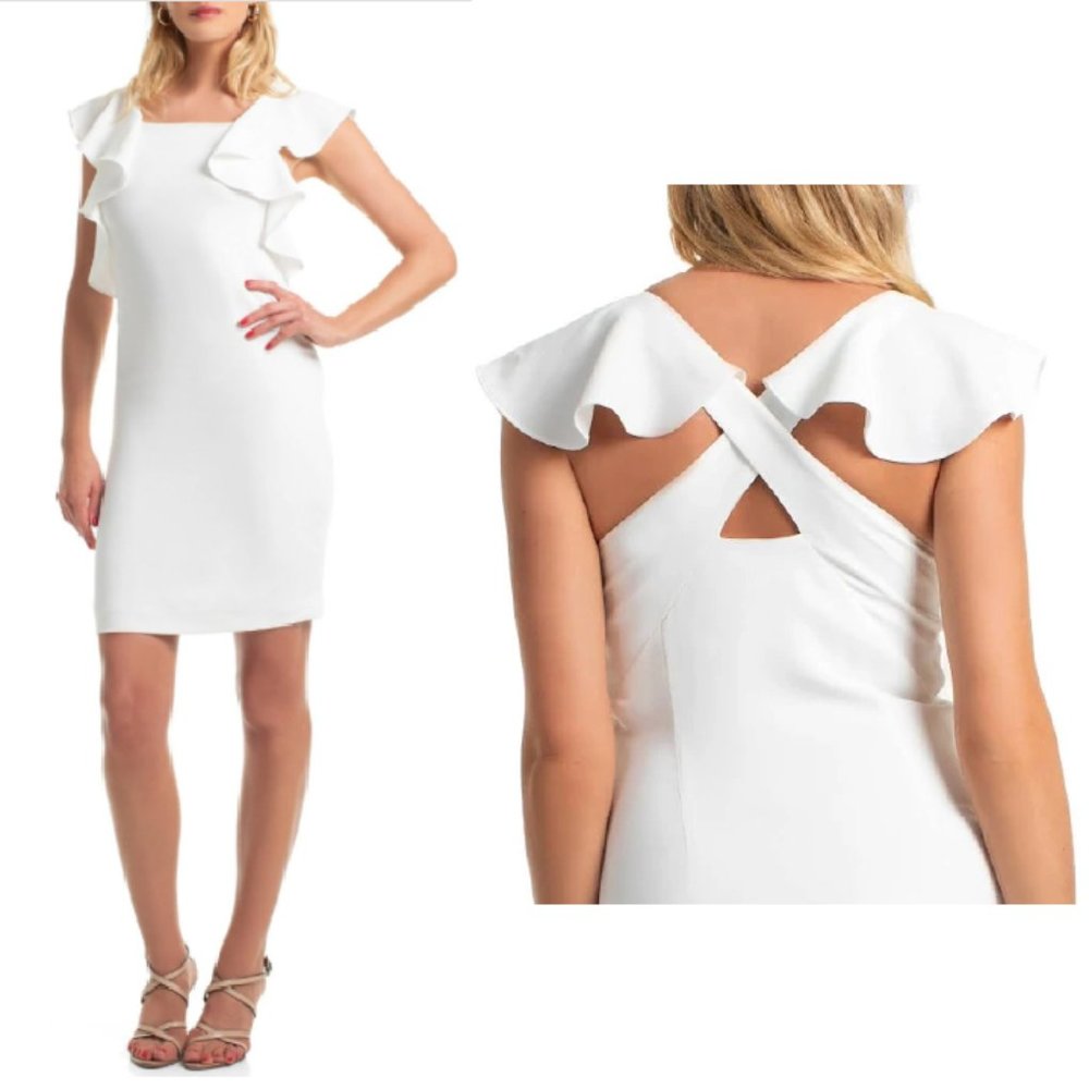 Trina by Trina Turk White Flutter Cross Back Dress Size 10